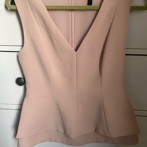 BCBGMAXAZRIA Natural Jacquelynna Layered Peplum Top, XS